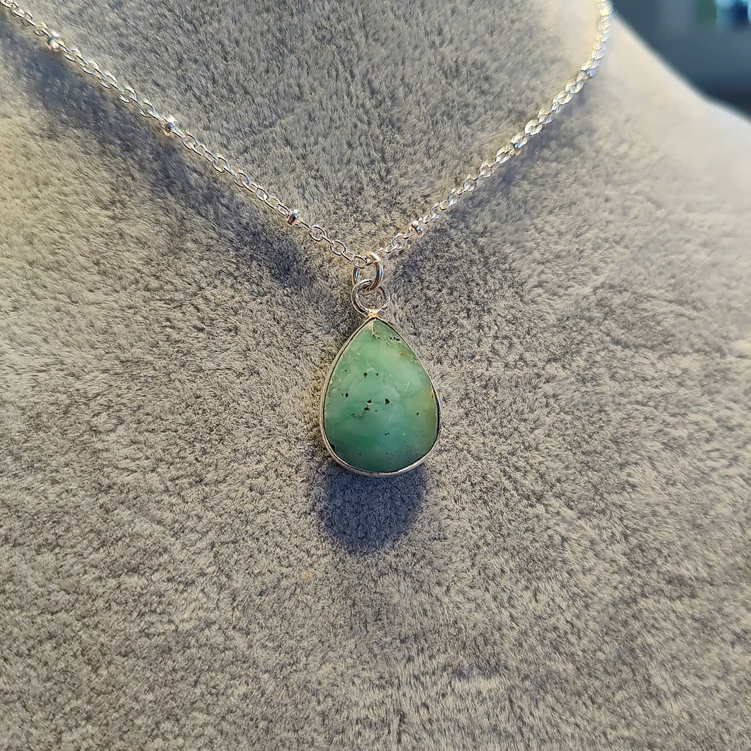 Dainty Faceted Chrysoprase Teardrop Necklace