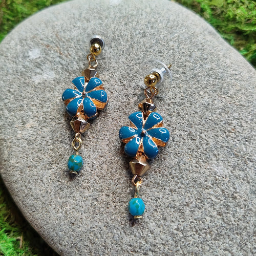 Blue Flower Enamel Earrings, handmade, locally made