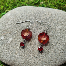 Load image into Gallery viewer, Czech Hibiscus Flower Bead Earrings, locally made, handmade, stainless steel
