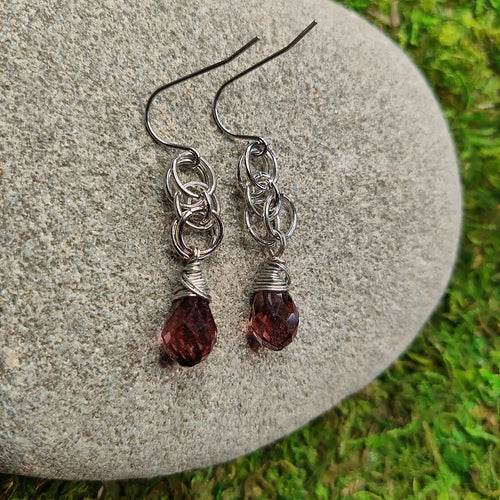 Faceted Broilette and Chainmail Earrings, stainless steel