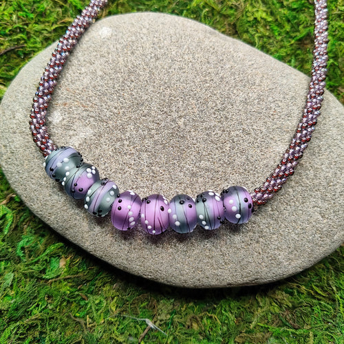 Kumihimo Necklace Purple, lampwork bead, handmade, local artist, magnetic clasp