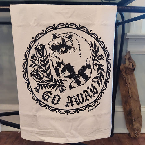 Go Away Raccoon Hex Tea Towel Thistle Finch Designs