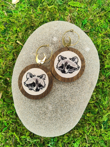 Raccoon Embroidery Earrings Thistle Finch Designs