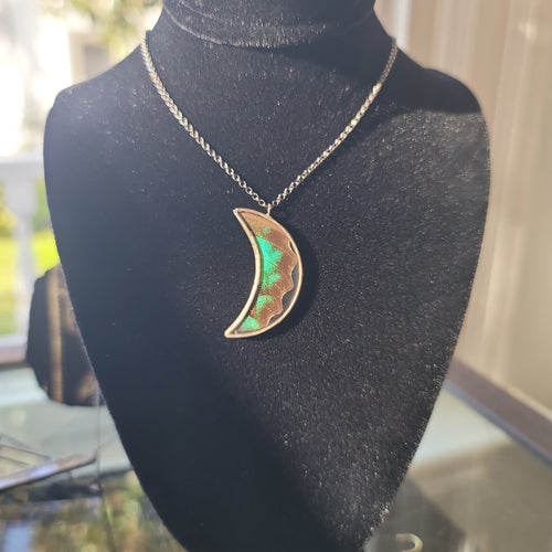 Papilio Swallowtail Crescent Moon Necklace, All of HartVariations materials are cruelty-free and ethically sourced with great care. We are dedicated to No-Harm principles in our work.  All necklaces are nickel-free, brass core with a gunmetal finish.