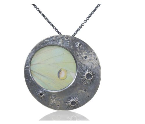 Moon Luna Moth Necklace, Luana Coonen, sterling silver , recycled material 