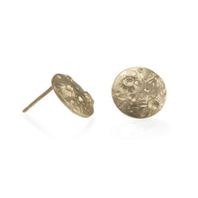Load image into Gallery viewer, Luana Coonen Full Moon Studs, Gold earrings Great statement studs, perfect for all you moon lovers out there, with a little extra sparkle of black diamonds, as beautiful as the night sky. Silver moons with amazing crater/moon texture and three black diamonds featured on each earring. Standard post &amp; XL ear nut, all solid sterling silver. 11mm across, (bottom of moon reaches bottom of earlobe or hangs slightly off earlobe) Handmade in Sonoma County using responsibly sourced materials.
