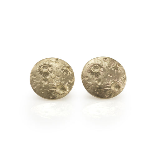 Great statement studs, perfect for all you moon lovers out there, with a little extra sparkle of black diamonds, as beautiful as the night sky. Silver moons with amazing crater/moon texture and three black diamonds featured on each earring. Standard post & XL ear nut, all solid sterling silver.  11mm across, (bottom of moon reaches bottom of earlobe or hangs slightly off earlobe)  Handmade in Sonoma County using responsibly sourced materials.