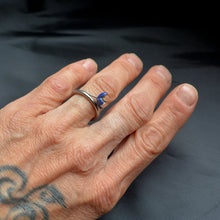 Load image into Gallery viewer, Eco friendly blue bell ring, handmade, plastic, stainless steel, recycled material
