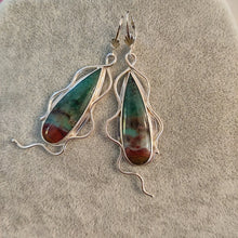 Load image into Gallery viewer, Agate Teardrop Jelly Earrings.  3&quot;  Agates framed in sterling silver.
