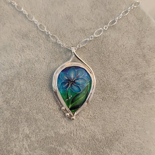 Cloisonne Blue Flower Sterling Silver Jewelry By Jo