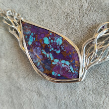 Load image into Gallery viewer, Magenta Turquoise  with Amethyst and CZ Raw Silver Clay Sterling Silver Jewelry By Jo
