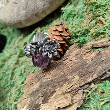 Load image into Gallery viewer, Amethyst with Two Succulents Ring April Ottey, oxidized sterling silver.  
