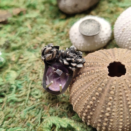 Amethyst with Two Succulents Ring April Ottey, oxidized sterling silver. 