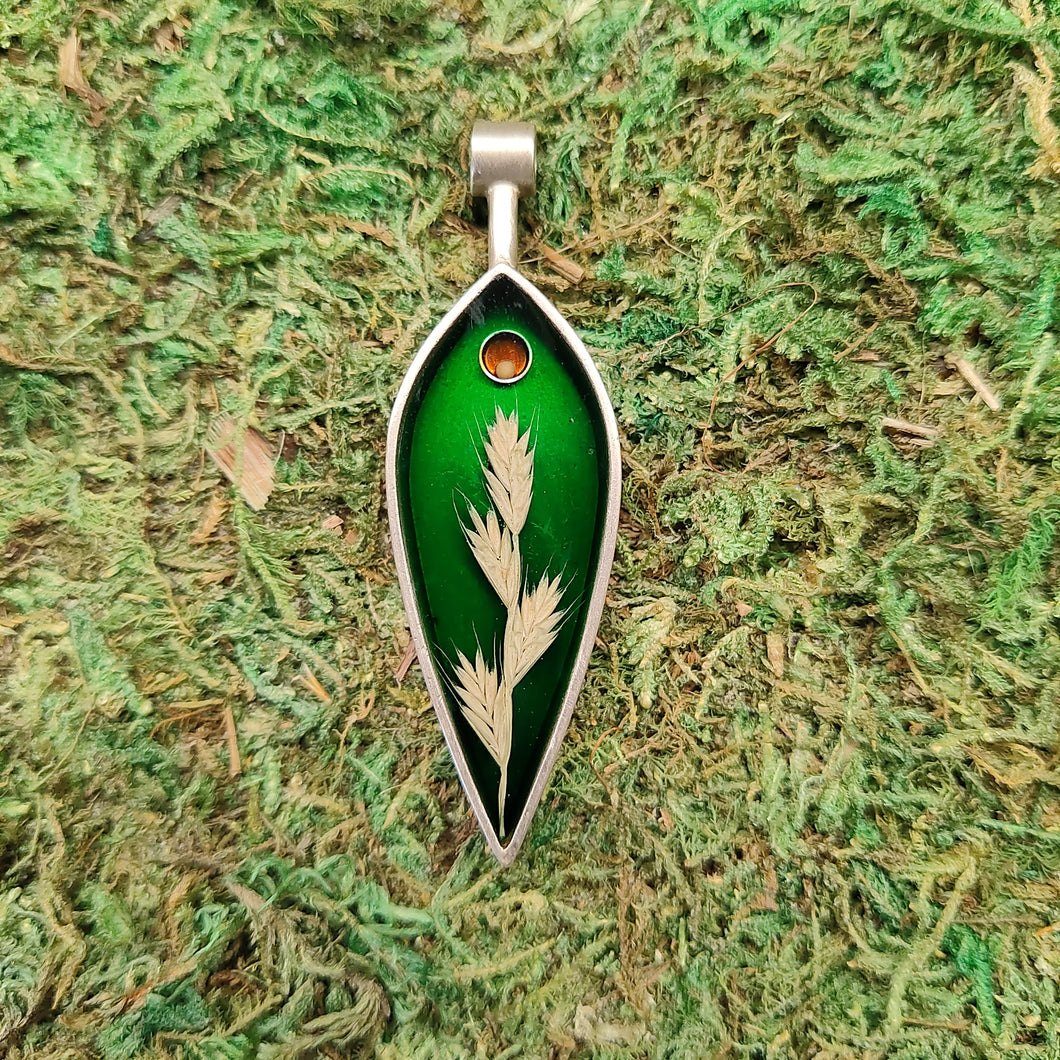 wildgrass, navette pendant, Sterling silver 