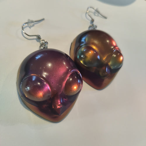 Handmade Resin Alien Earrings.  1.5