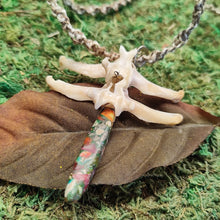 Load image into Gallery viewer, Armadillo and Composite Stone Dragonfly Necklace with Tied Hemp Twine. Ethically sourced armadillo vertebrae with hemp chain..

