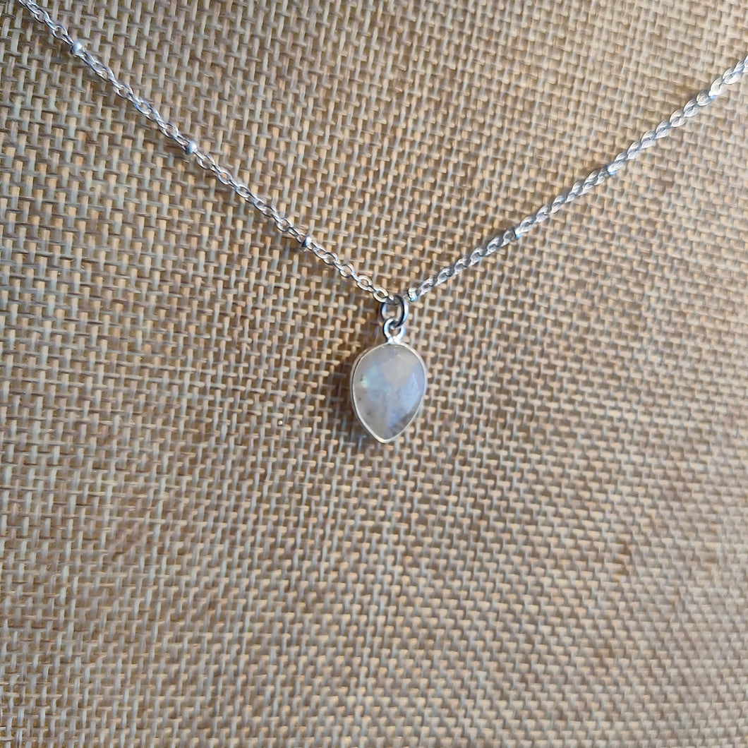 Dainty Faceted Pear Rainbow Moonstone Necklace