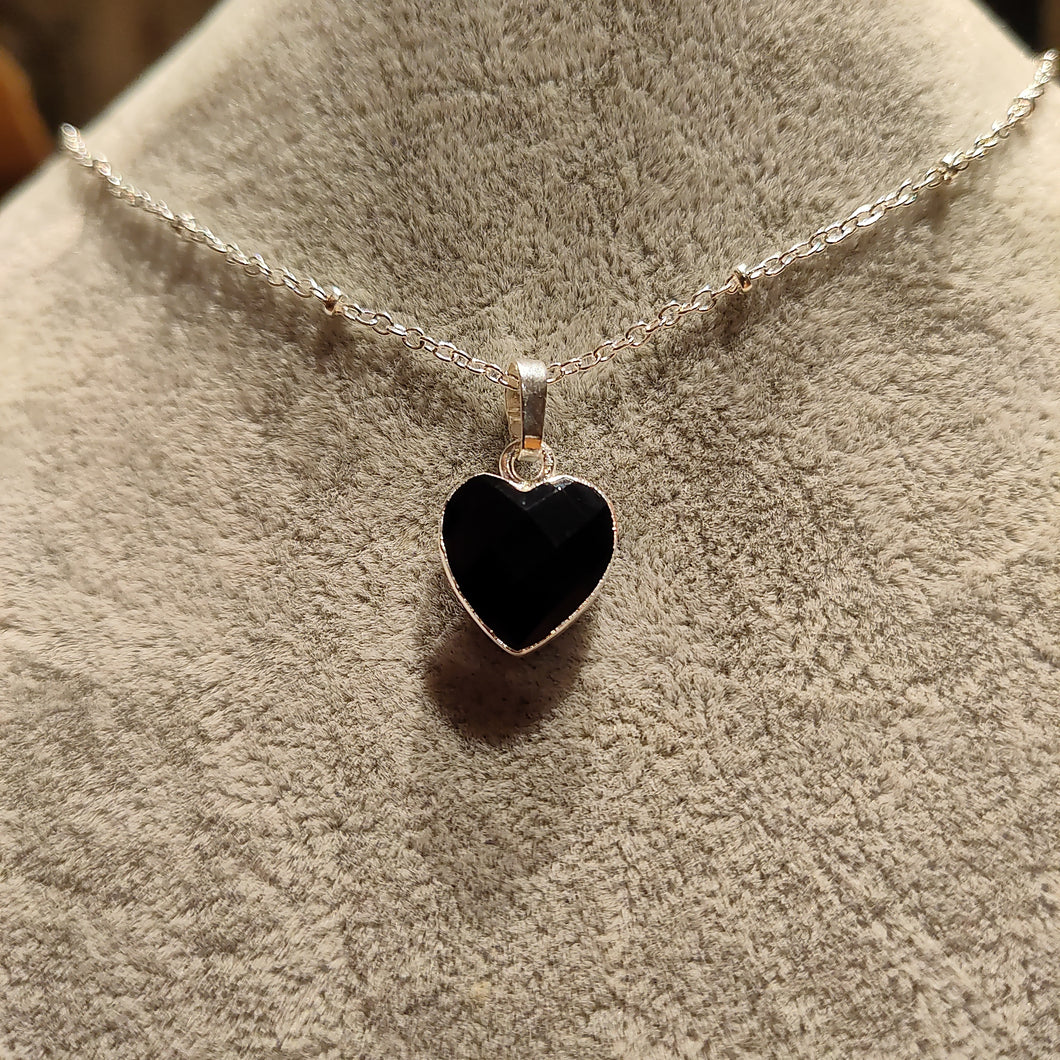 Dainty Faceted Black Onyx Heart Necklace