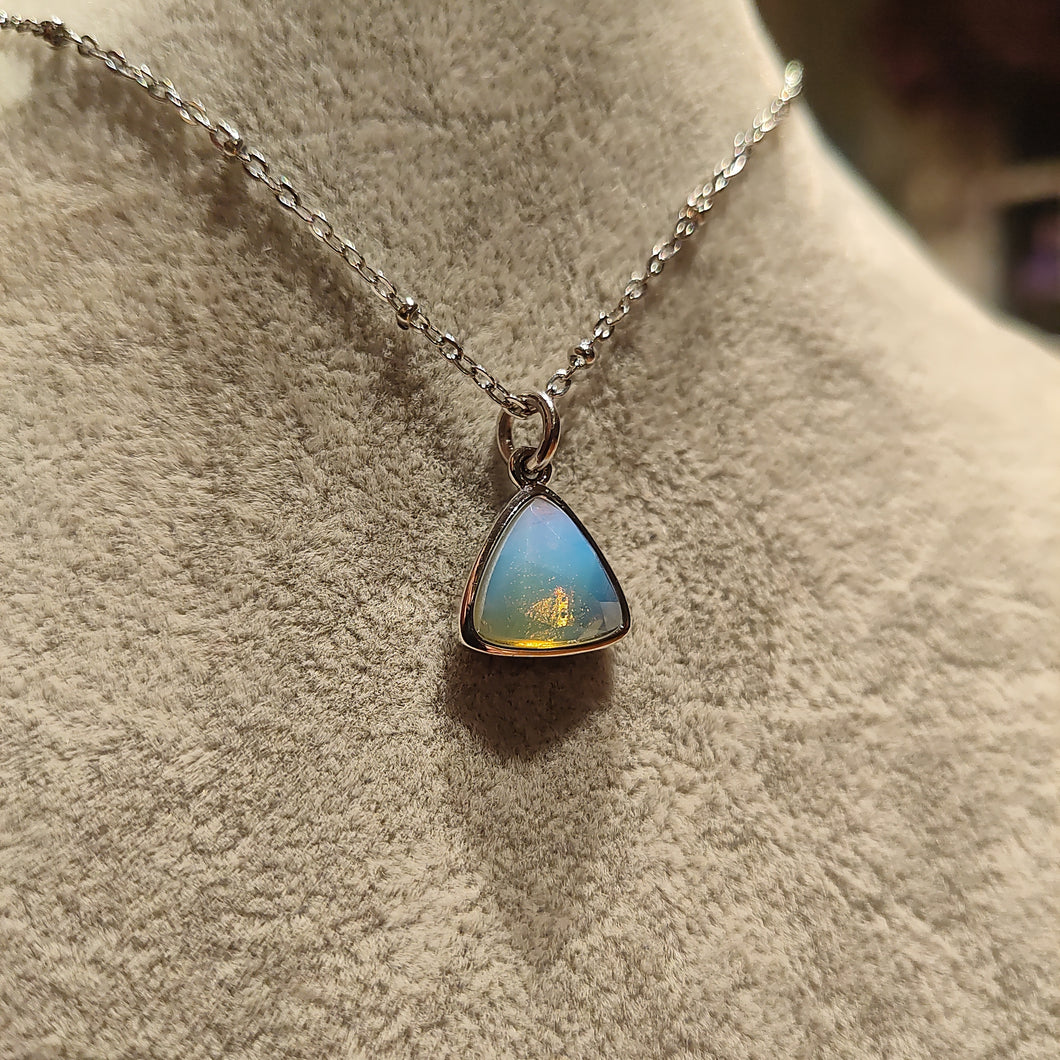 Dainty Faceted Triangle Necklace Opalite