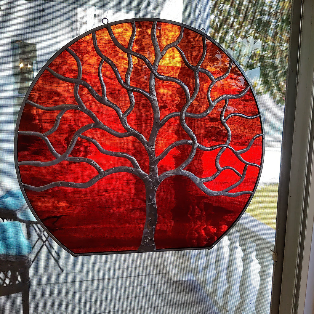 Red Orange Water Glass 3/4 Round Large