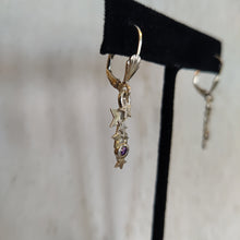 Load image into Gallery viewer, Fine silver clay drop earrings with amethyst, handmade
