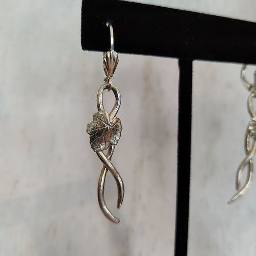 Fine silver clay drop earrings, ivy, handmade 