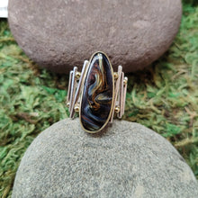 Load image into Gallery viewer, Pietersite &quot;Sticks and Stones&quot; Ring, 18k gold, statement ring, purple gem
