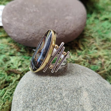 Load image into Gallery viewer, Pietersite &quot;Sticks and Stones&quot; Ring, 18k gold, statement ring, purple gem
