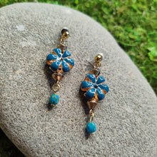 Load image into Gallery viewer, Blue Flower Enamel Earrings, handmade, locally made
