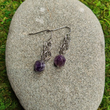 Load image into Gallery viewer, English Cut Amethyst and Chain Mail Earring, stainless steel, handmade, locally made
