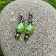 Load image into Gallery viewer, Green Czech Glass Earrings, locally made, handmade
