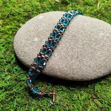 Load image into Gallery viewer, Turquoise Crystal Bi-cone with Superduo Accent Beads Bracelet, locally made, handmade
