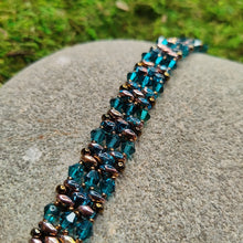 Load image into Gallery viewer, Turquoise Crystal Bi-cone with Superduo Accent Beads Bracelet, locally made, handmade
