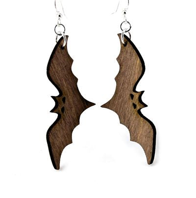 Bat Earrings Made from sustainably sourced wood. Laser-cut wood Stained with water-based dye Ear wires are silver-finished 304L stainless steel, hypoallergenic, and enhanced with a new, smooth and consistent electrophoretic coating that resists tarnishing.