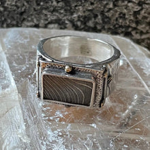 Load image into Gallery viewer, Gibeon Meteorite and Damascus Steel Solid Patterned Band, sterling silver, statement ring, statement jewelry

