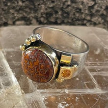 Load image into Gallery viewer, Dinosaur Bone Euro Ring, 18k gold, sterling silver, Statement ring, Statement Jewelry
