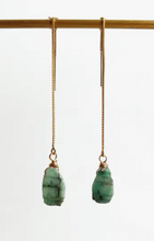 Load image into Gallery viewer, Threader Earrings, emerald, 14k gold filler.
