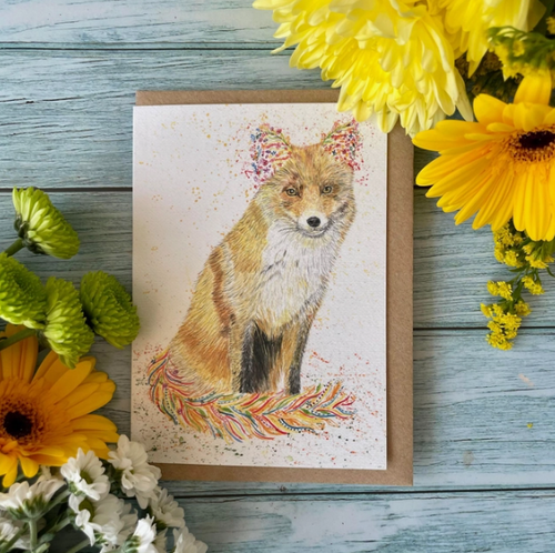 FoxEcoFriendlyCardColourfulGreetingsBlankAnimalJenWinnettEcoArtist