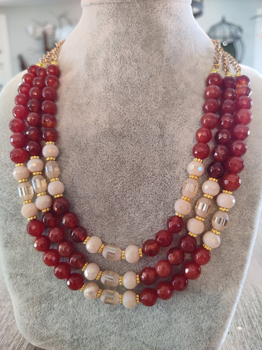 Multi-Strand Carnelian Bead Necklace