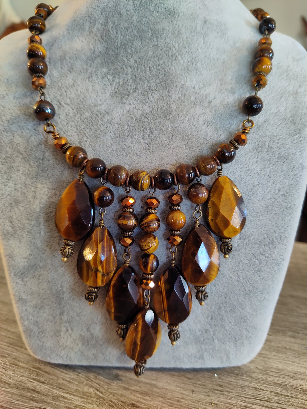 Tiger Eye Faceted Drop Waterfall Necklace