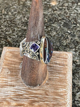 Load image into Gallery viewer, Boulder Opal and Purple Tanzanite Mixed Metal Band, 18k Gold, Sterling silver, Statement Jewelry, purple gem
