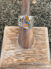 Load image into Gallery viewer, Boulder Opal Mixed Metal Band - Blue Diamond, Statement Ring, 18k gold, purple gem

