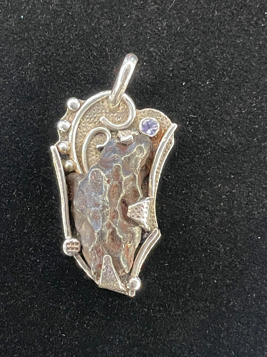 Meteorite and Purple Tanzanite Pendant, sterling silver, statement jewelry
