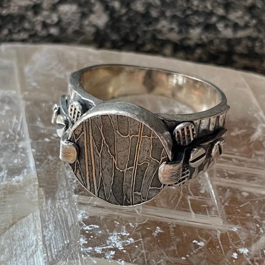 Gibeon Meteorite/Damascus Steel Industrial Ring, sterling silver, statement ring, statement jewelry 