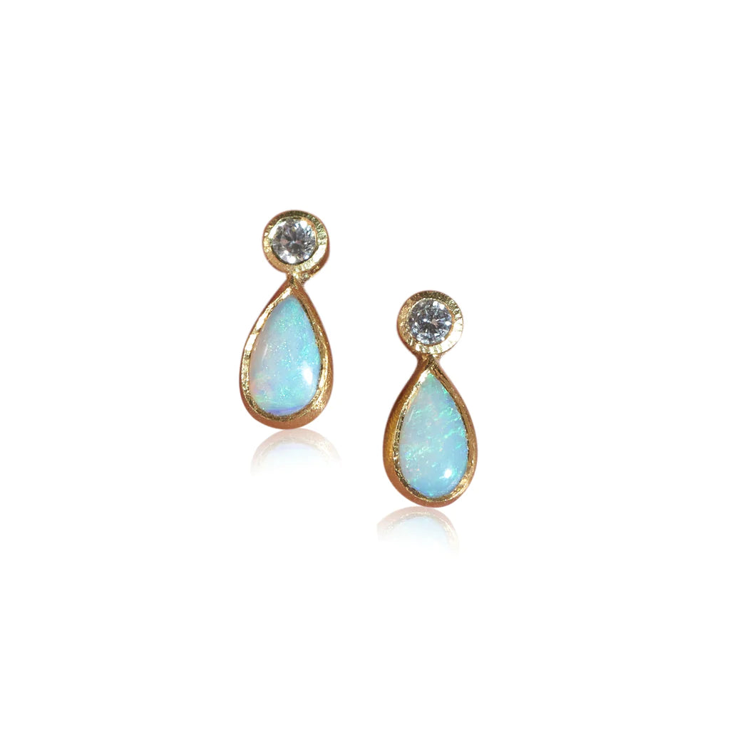 Confetti studs, karin jacobson, 22k yellow gold, recycled metals, opal and diamond