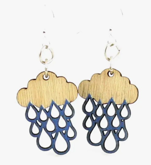 Rain Cloud Blossoms Earrings Green Tree