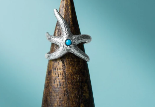 Sterling silver turquoise starfish ring