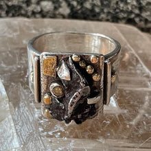 Load image into Gallery viewer, Space Elegance Ring - Meteorite and Diamond - II, 18kgold, sterling silver, statement jewelry, statement ring
