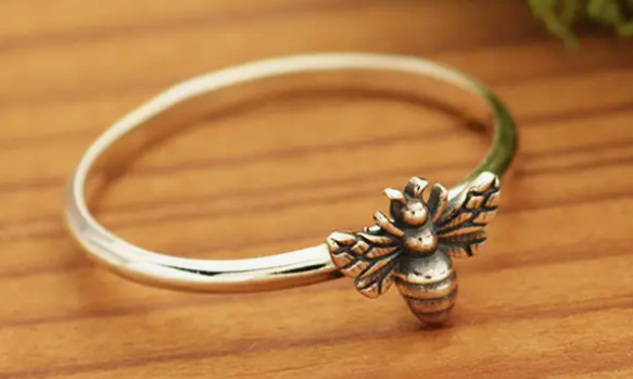 Sterling Silver Ring / Tiny Bronze Bee Ring