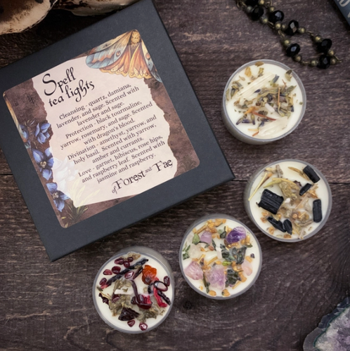 TeaLightSpellCandleSet_Crystal_HerbCandles_WitchyOfForestandFae